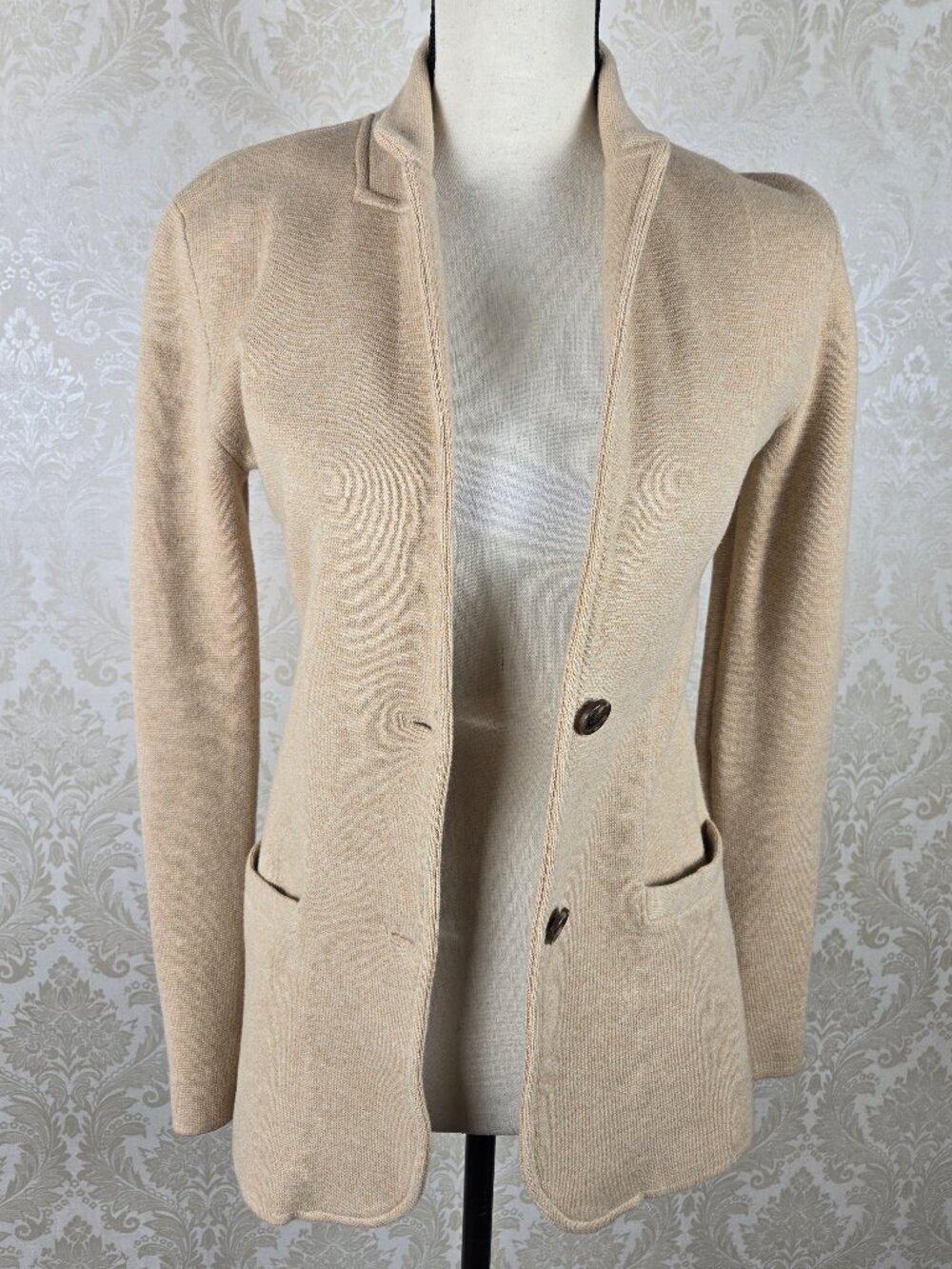 J Crew Mercantile Size XXS Tan Long Cardigan 100% Cotton Knit 2 Button Pockets